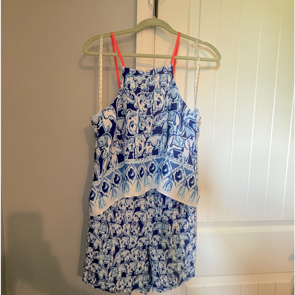 EUC Size 10 Lilly Pulitzer celyn halter neck romper in black elephant print